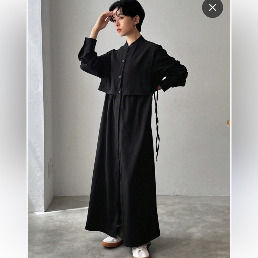 Asian style minimalist maxi dress charcoal grey